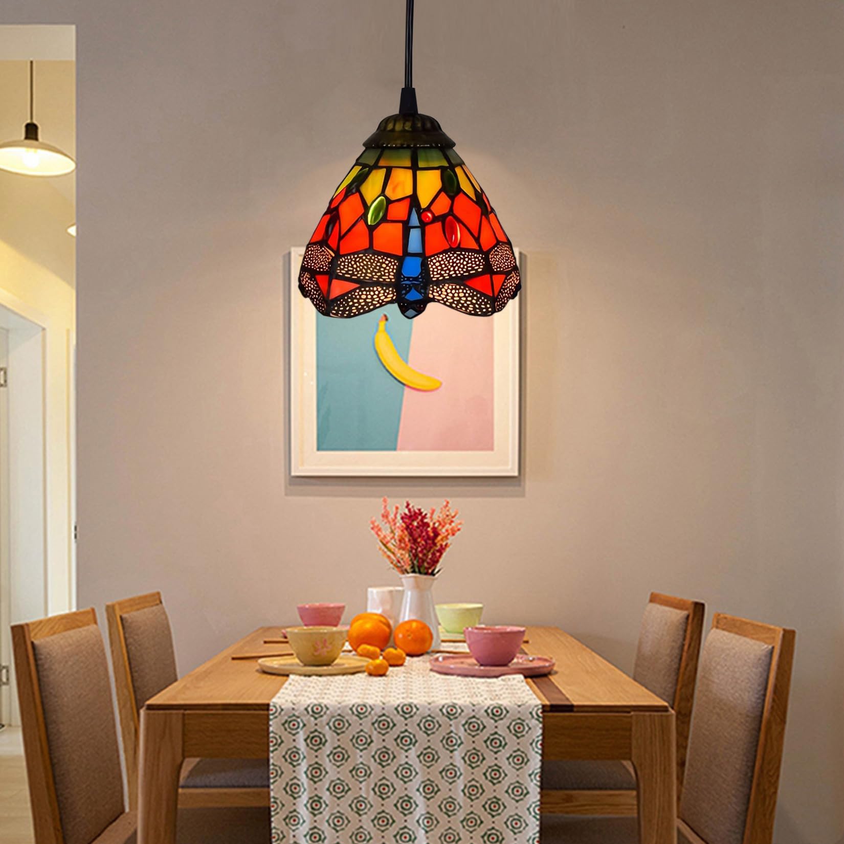 errzom Mini Kitchen Island Tiffany Pendant Light Fixture, Rustic
